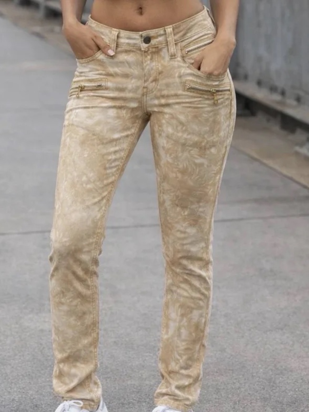 RARE Rock Revival Moto Cladelle Skinny Jeans Women’s Size 30 Gold Tan NWOT $195